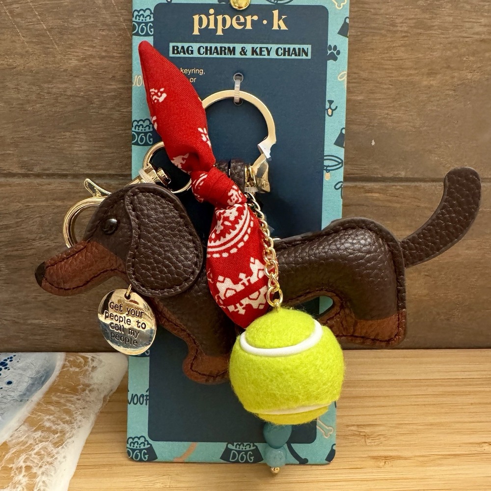 Piper K Dachshund Bag Charm Key Chain Dog Bandana Tennis Ball Bling New